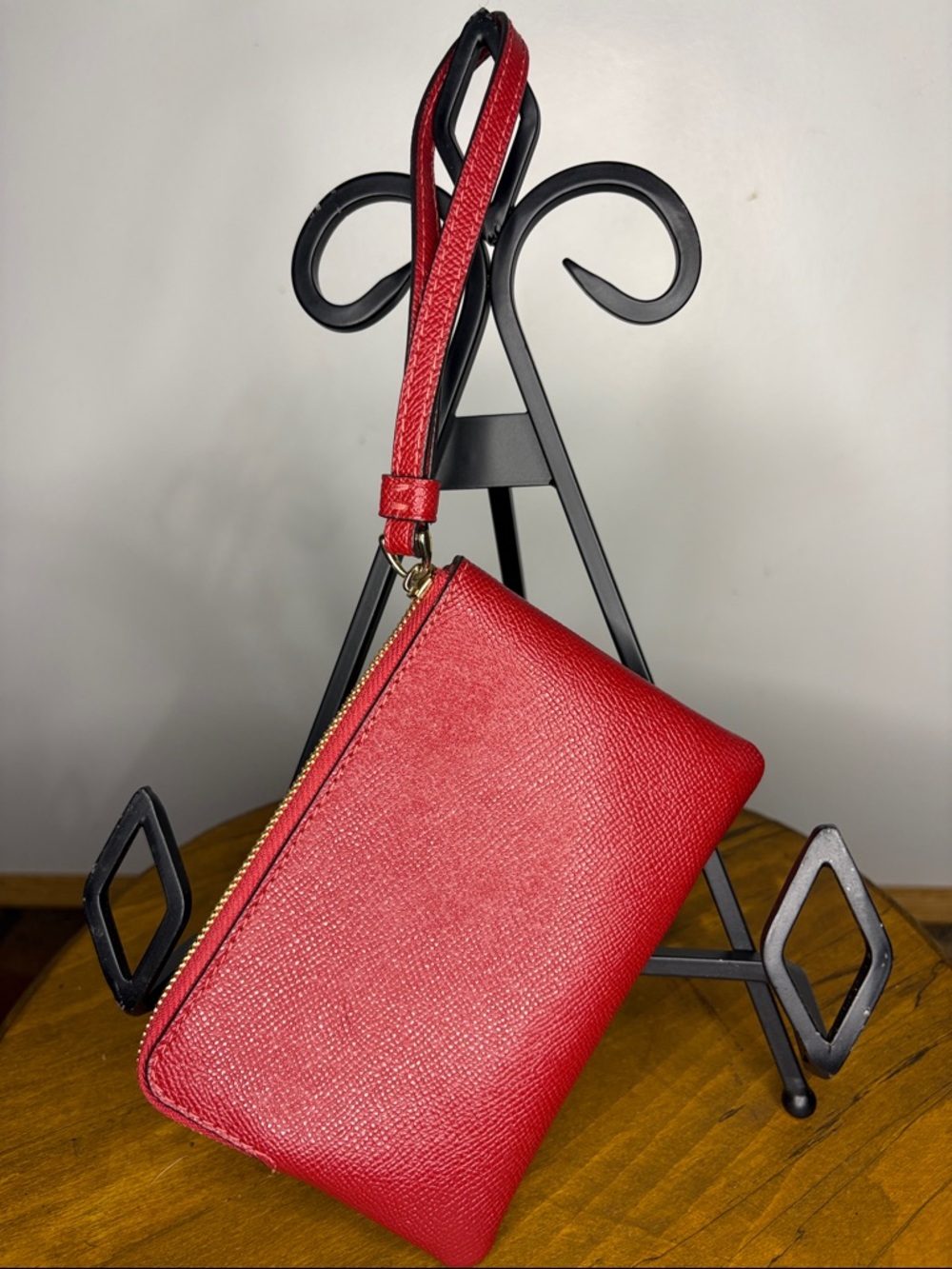 COACH Red Leather Wristlet with Gold Logo - Picture 2 of 5